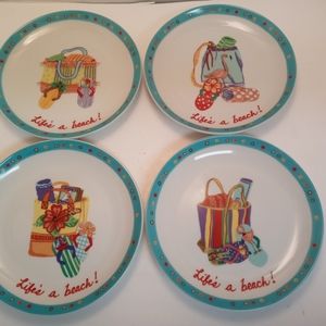 Life's a Beach dessert plates by Carol Eldridge lot of 4 flip flops